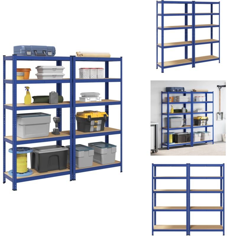 Lagerregale mit 5 Böden 2 Stk. Blau Stahl & Holzwerkstoff - Regal - Regale - Garagenregal - Industrieregal