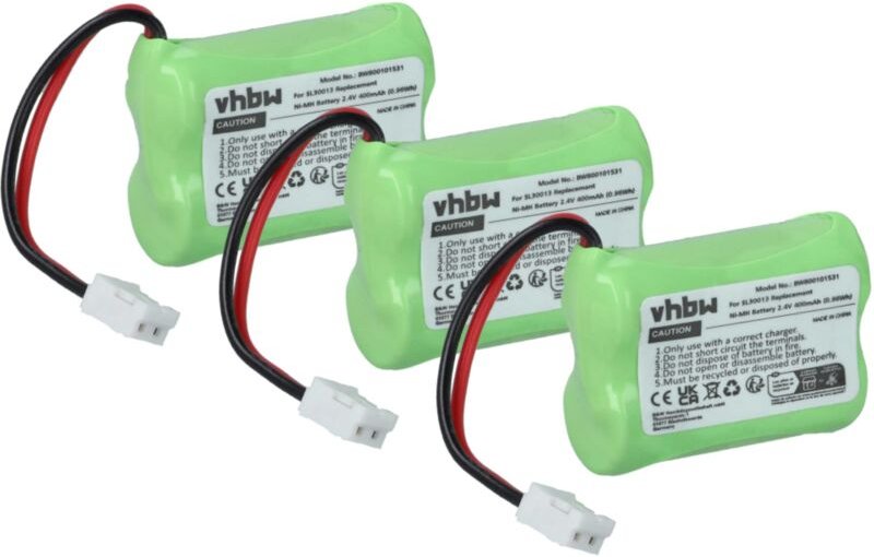 vhbw 3x Akku kompatibel mit Simvalley Retro Dect PX1714-675 schnurlos Festnetz Telefon (400mAh, 2,4V, NiMH)