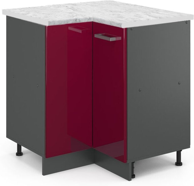 Vicco - Eckunterschrank R-Line, Bordeaux Hochglanz, 75.6 cm ap Marmor