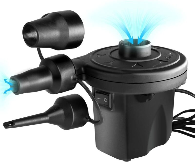 Elektrische Luftpumpe,150W Tragbare Pumpe zum Aufblasen und Entlüften mit 3 Düsen für Luftbettmatratze, Schwimmring, Auf...