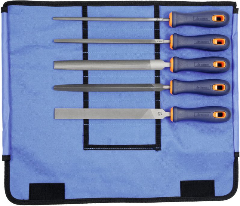 Feilensatz mit 2K-Heft 5-teilig in Rolltasche Metall, Hieb 2, Länge ohne Angel: 200 mm - Dick