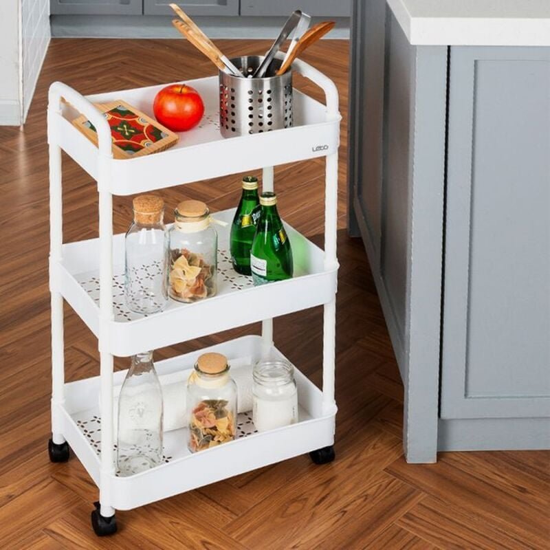 Bastelwagen, Rollwagen-Organizer, 3 Etagen, Rollwagen, Rollwagen mit Rollen, Regalwagen, Badezimmer-Aufbewahrungsseiten,...