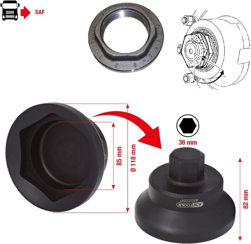 Ks Tools Achsmuttern-Schlüssel für saf 85 mm, ø 118 mm