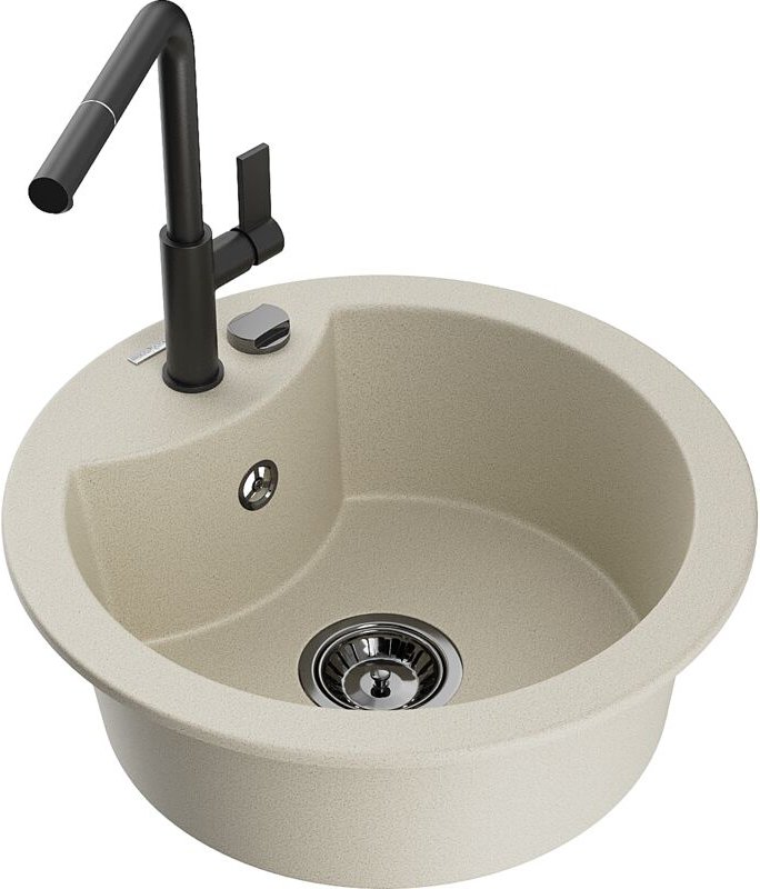 Mexen Diego 1-Becken-Granitspüle mit Mischbatterie Flora, Beige - 6512-69-670401-70-B