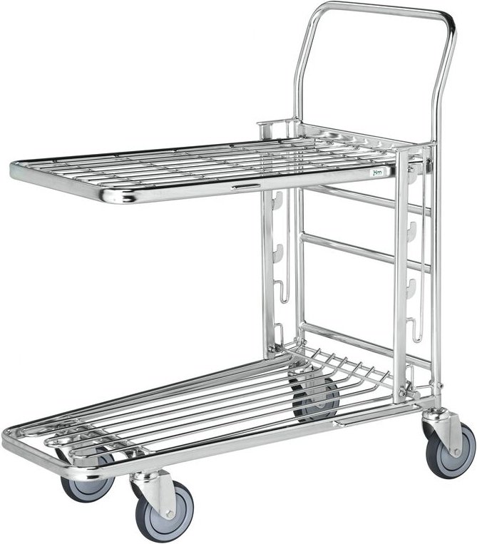 Kongamek Einkaufswagen mit 2 Böden verstellbar 890x520x1000mm Gummi 300kg Tragkraft ohne Bremse