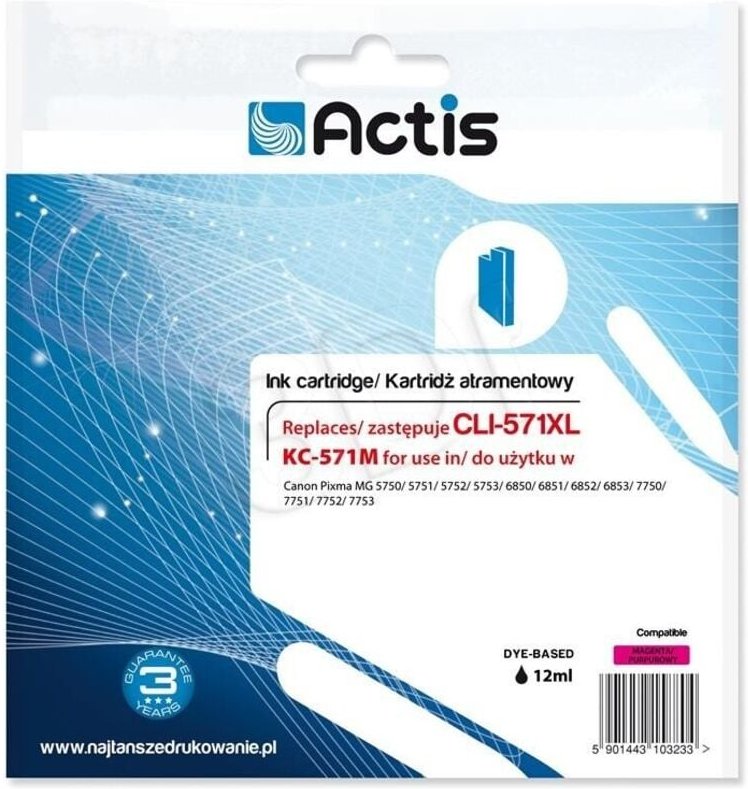 Thumbnail - ACTIS KC-571M - Canon CLI-571M Ersatz, rote Tinte 12ml