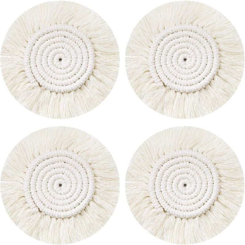 CSPARKV Untersetzer, handgewebtes Tischset, 4 runde geflochtene Untersetzer, Makramee-Untersetzer, Boho-Kaffeematten, Ge...
