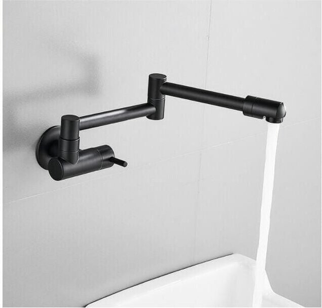 Schwarzer, klappbarer, teleskopischer, verdeckter Küchenarmatur, Wandarmatur aus Messing, Wandmischer, einzelner Kaltwas...
