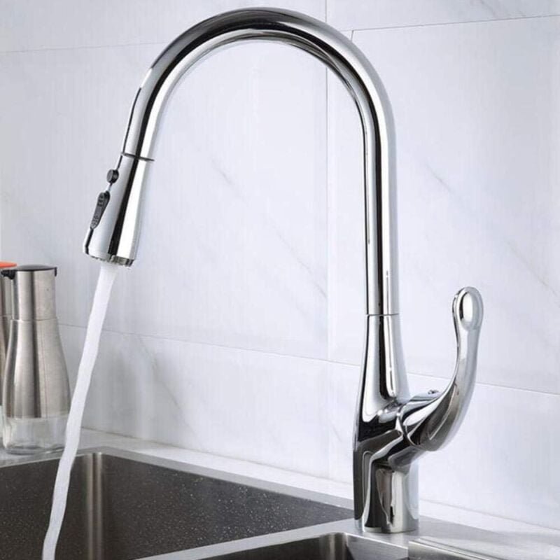 Küchenspülbecken-Mischbatterie mit herausziehbarer Brause, Küchenarmaturen aus Messing, 2 Modi, Ein-Knopf-Wasserstopp, W...