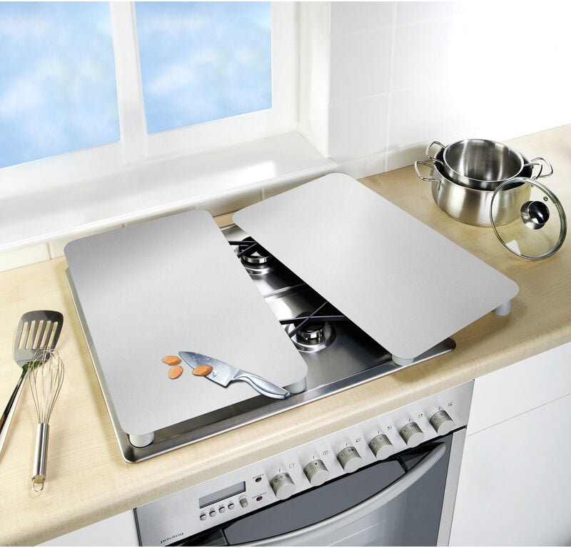 Herdabdeckplatten Universal Silber 2er Set, für alle Herdarten, Silber glänzend, Gehärtetes Glas silber, Kunststoff (tpe...