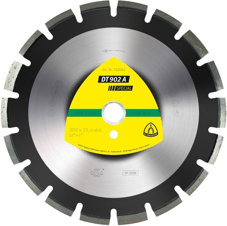 Klingspor DT 902 A Diamanttrennscheiben, 300 x 2,8 x 25,4 mm 18 Segmente 40 x 2,8 x 12 mm, Weitverzahnt