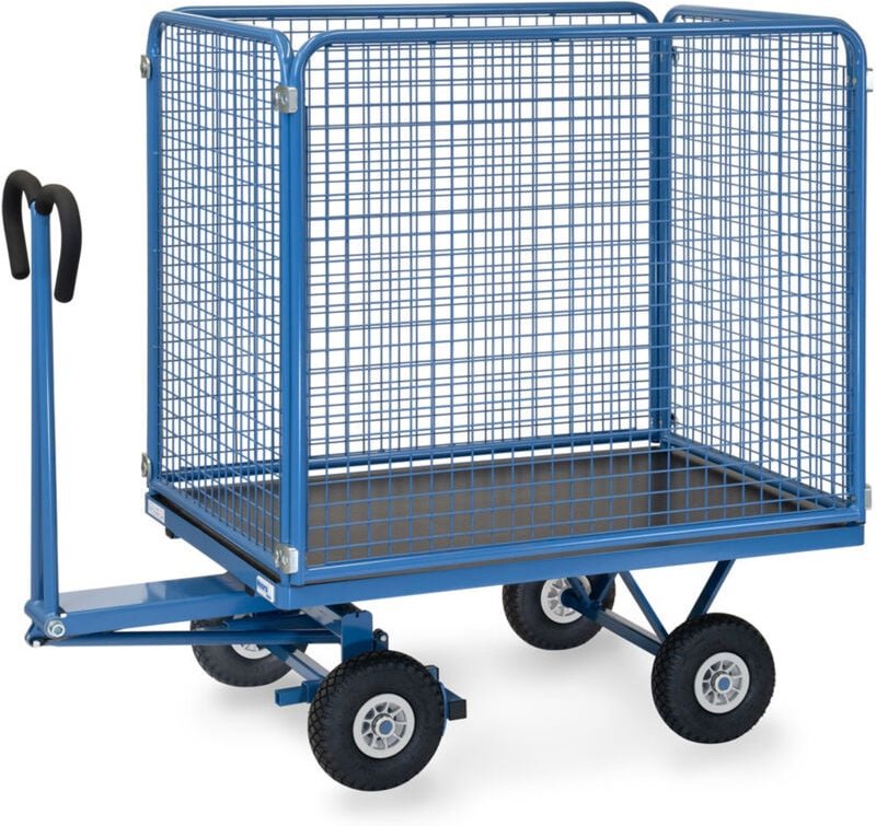 Fetra Handpritschenwagen mit hohen Drahtgitterwänden und Polyurethanbereifung, 1135x795mm Ladefläche 450kg Tragkraft