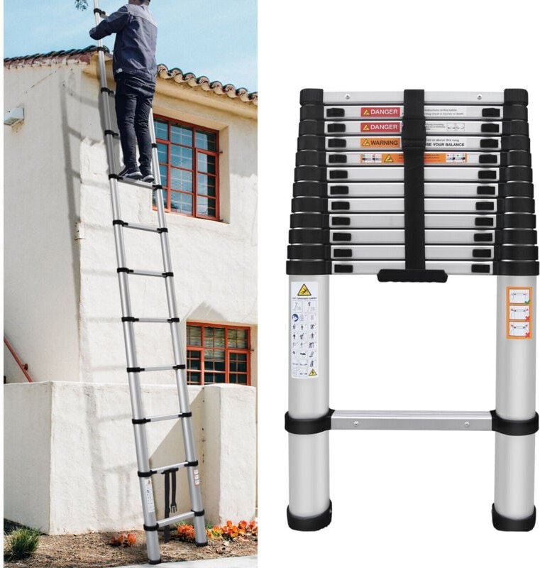 5m Höhe Teleskopleiter Aluleiter Ausziehleiter Leiter Klappleiter 150kg Stabil