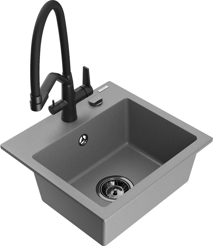 Milo 1-Becken-Granitspüle mit Mischbatterie Duo, Grau - 6505-71-671701-70-B - Mexen