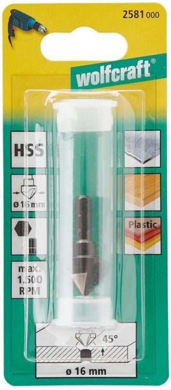 Kegelsenker hss, Sechskant-Schaft ø16mm - 2581000 - Wolfcraft