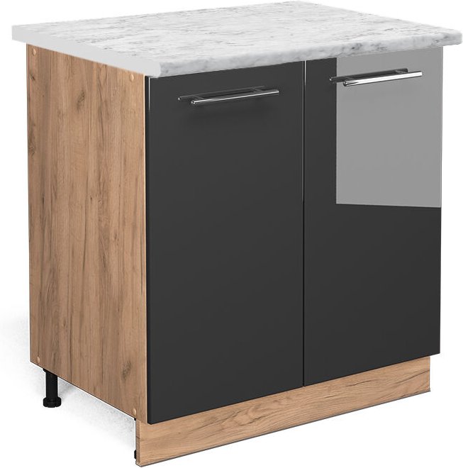 Vicco - Spülenunterschrank Fame-Line, Anthrazit Hochglanz, 80 cm mit Regal, ap Marmor