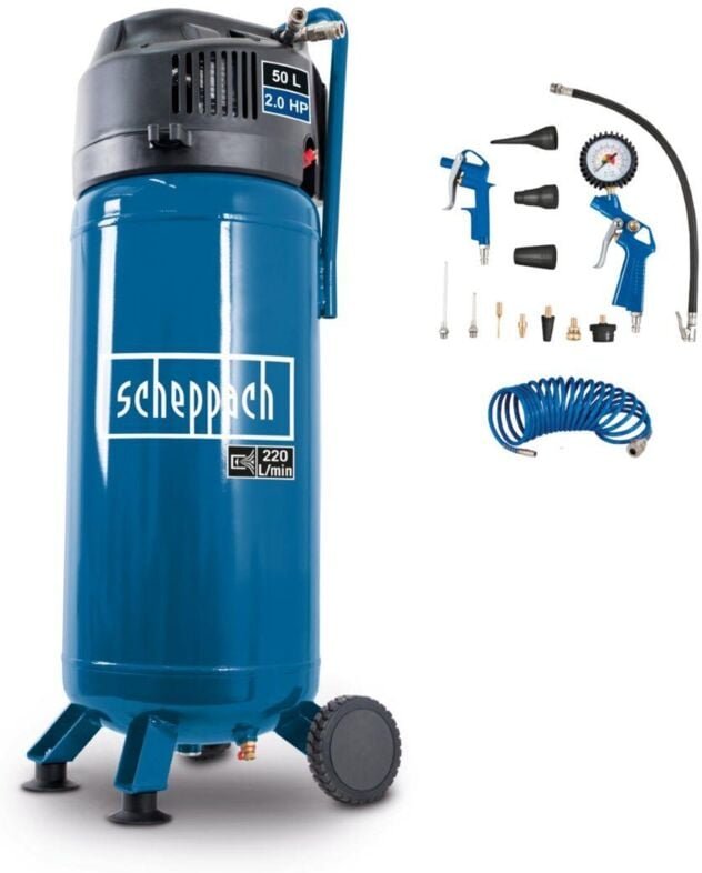 Vertikaler Luftkompressor 50 lt 10 bar mit 13 Zubehorsatzen Scheppach hc51v