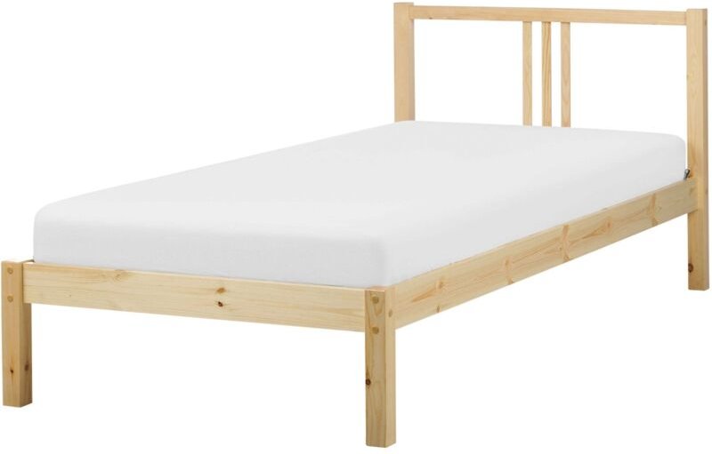 Bett Hellbraun Kiefernholz mit Lattenrost 90 x 200 cm Hohes Kopfteil Lattenoptik Klassisch Skandinavisch Schlafzimmer Ho...