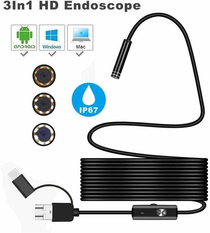 3in1 Android USB Typ-C Endoskop Inspektion 7mm Kamera 6 LED HD Wasserdicht