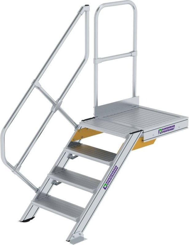 Günzburger Steigtechnik - Treppe mit Plattform 45° Stufenbreite 600 mm 4 Stufen Aluminium geriffelt - 600424