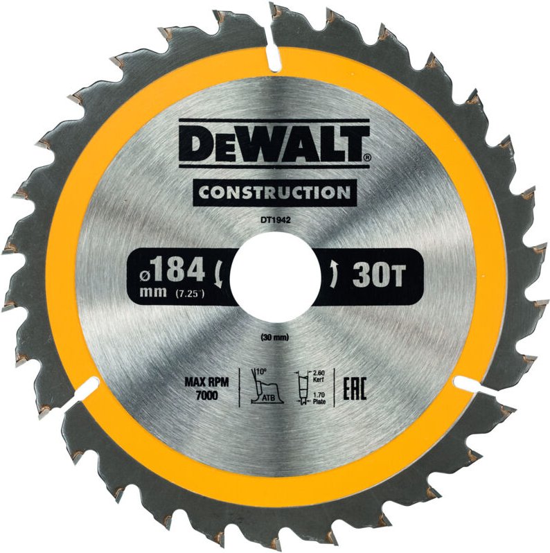Kreissägeblatt Handkreissäge 184/30 mm 30WZ DT1942-QZ - Dewalt