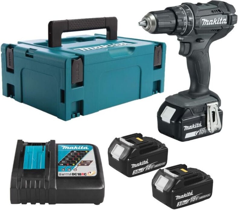 Makita DHP482F3JB 18V Akku-Schlagbohrschrauber, black, 3x3,0Ah+Ladegerät, Makpac