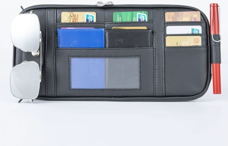 Thumbnail - Lntyq - Auto-Sonnenblenden-Organizer (schwarz) Aufbewahrungstasche mit mehreren Netztaschen mit Reißverschluss Sonnenble...
