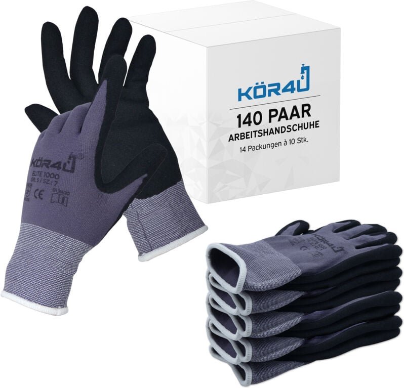 kör4u Arbeitshandschuhe Elite 1000, Nitril-Beschichtung, Größe 10 (XL), 140 Paar