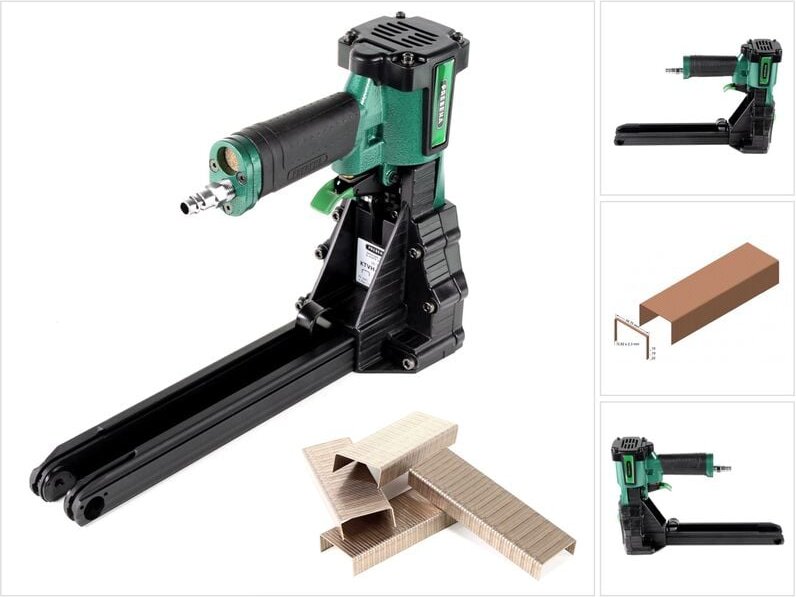 KTVH-B19D Druckluft Kartonverschlusshefter Tacker Klammergerät + 10.000x Heftklammern 16mm verbronzt - Prebena