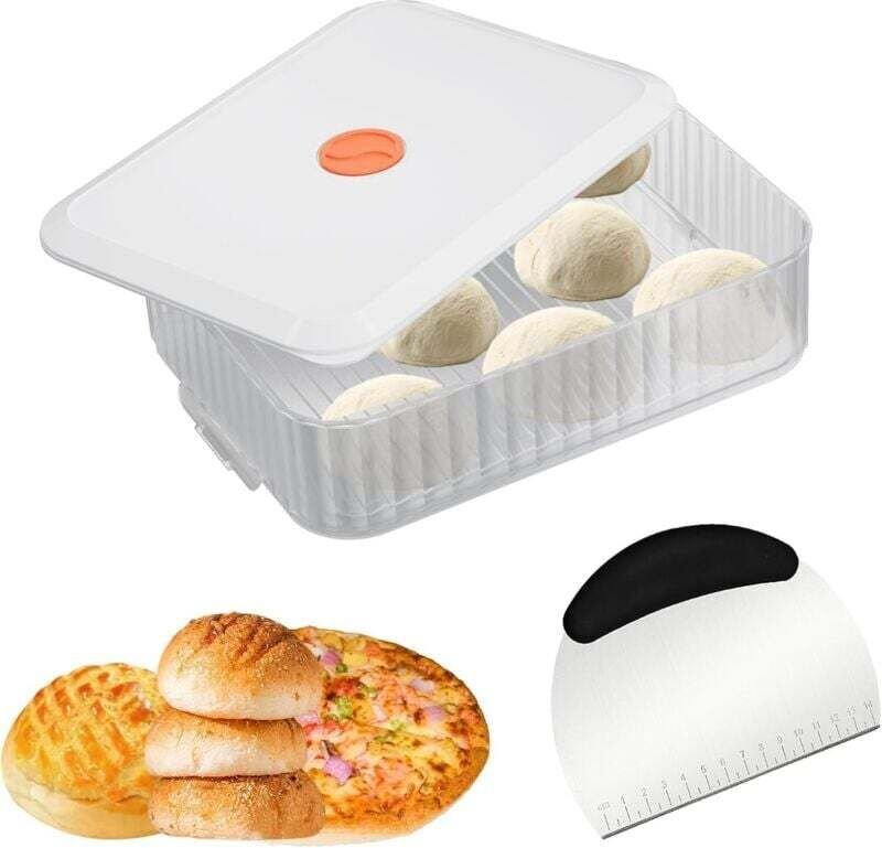 Thumbnail - Ulisem - Weiße Pizzabox mit Teigschneider aus Edelstahl, Pizzateigschneider, Lebensmittelbehälter aus Kunststoff mit Dec...