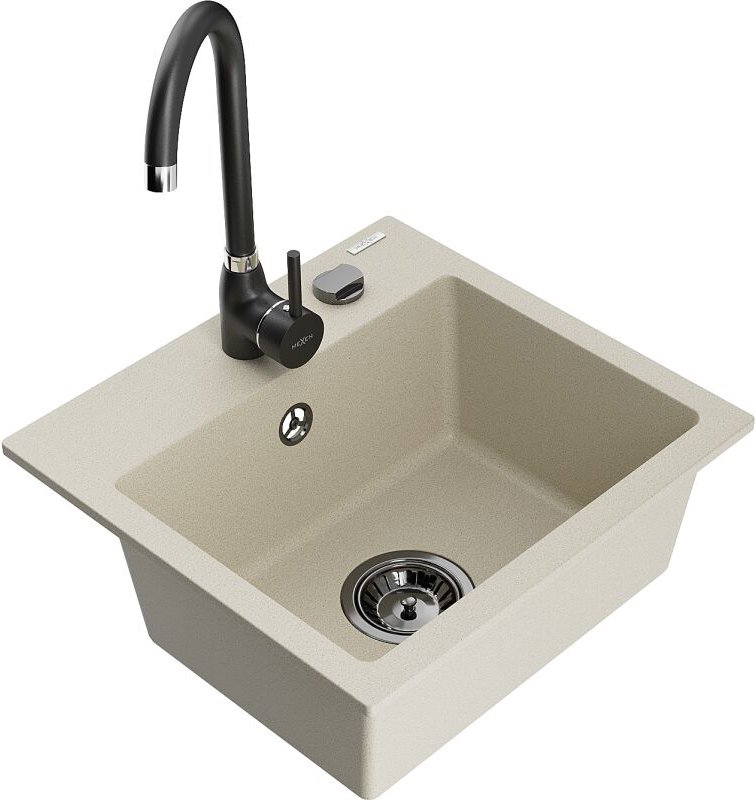 Milo 1-Becken-Granit-Spüle mit Mischbatterie Telma, Beige - 6505-69-670200-70 - Mexen