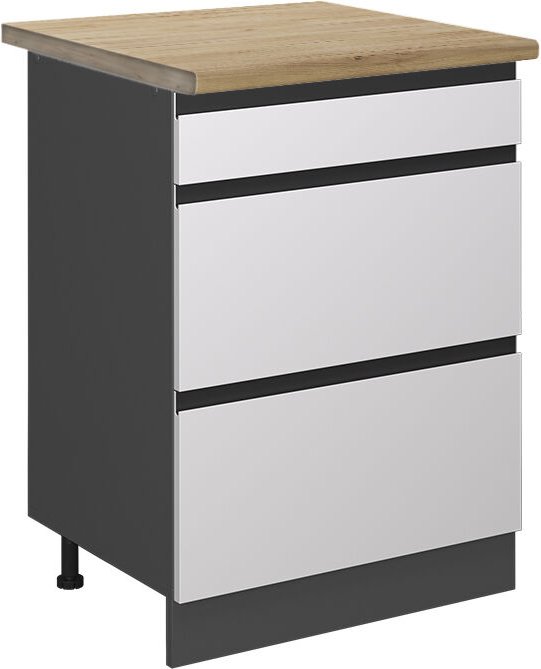Vicco - Schubladenunterschrank R-Line, Weiß, 60 cm mit Schubladen, ap Eiche