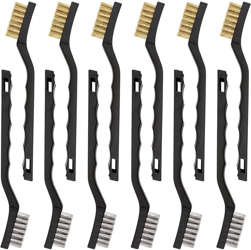 Set mit 12 Mini-Drahtbürsten aus Edelstahl und Messing