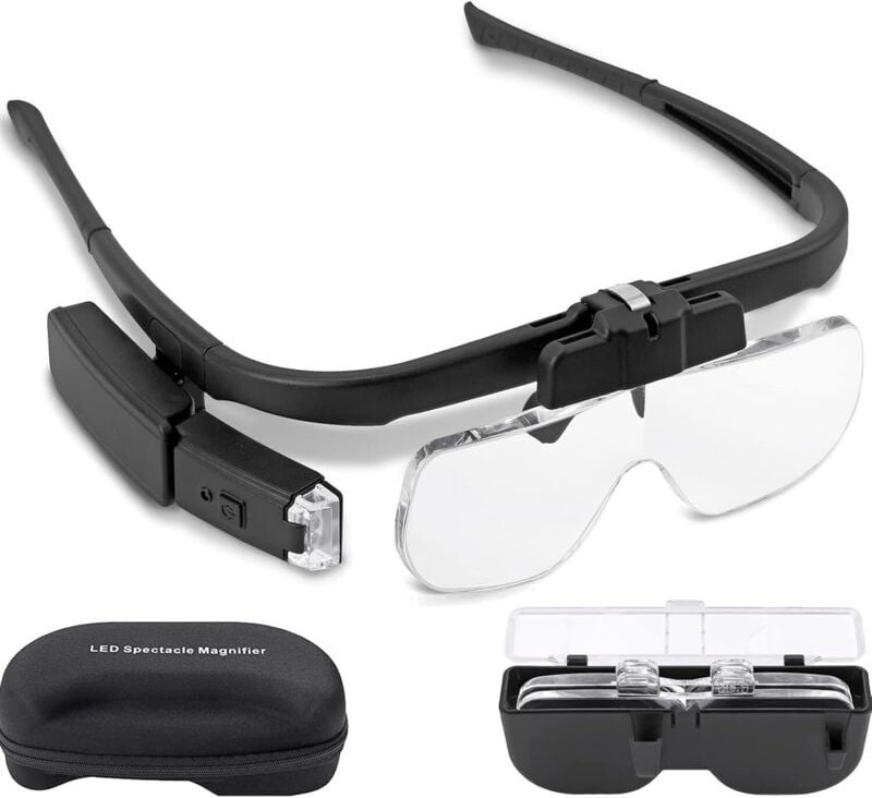Stirnbandlupe, neue Version, wiederaufladbare LED-Stirnbandlupe, freihändige Headset-Lupe, USB-Aufladung mit Licht und 3...