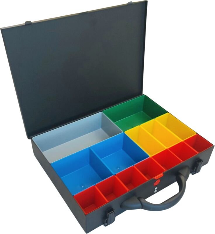 Metallkoffer mit 14 Behältern 390x280x70 mm