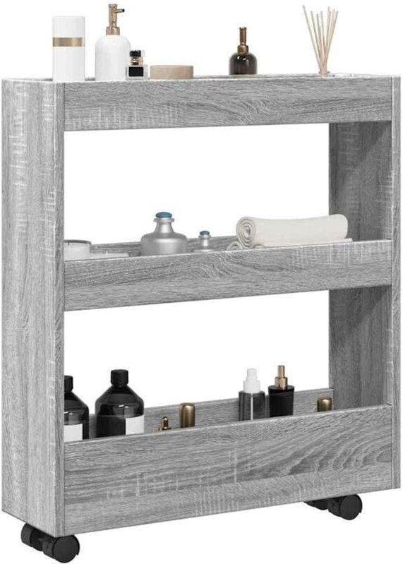 vidaXL Aufbewahrungswagen Schmal 3 Etagen Grau Sonoma Holzwerkstoff