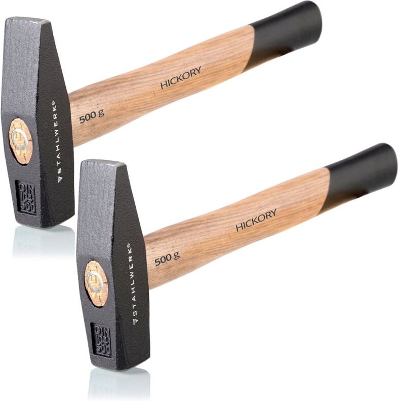 Stahlwerk - 2 x Schlosserhammer 500g robuster Stahlkopf, Griff aus Hickory Holz