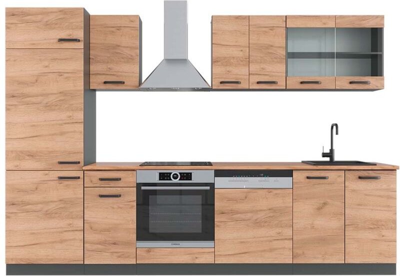 Thumbnail - Vicco - Küchenzeile R-Line, Goldkraft Eiche/Anthrazit, 300 cm , ap Eiche