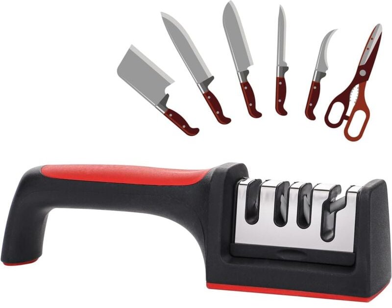 Ersandy - Messerschärfer, 3-stufiger manueller Kochmesserschärfer für die Heimküche, Präzisionsschärfwerkzeug