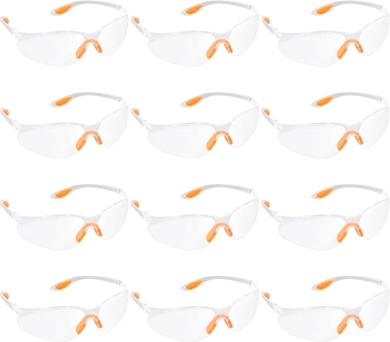 12er-Pack transparente Schutzbrillen mit Gummieinsatz an Nase und Ohren. Schutzbrillen für Männer, Frauen und Kinder