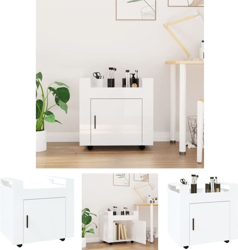 The Living Store - Bürowagen Hochglanz-Weiß 60x45x60 cm Holzwerkstoff - Kücheninseln & Küchenwagen - Weiß