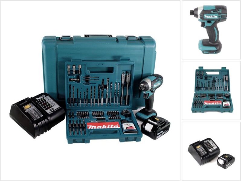 Dtd 152 sfk Akku Schlagschrauber 18V 165Nm 1/4' + 1x Akku 3,0Ah + Ladegerät + 100 tlg. Bit Bohrer Set + Koffer - Makita