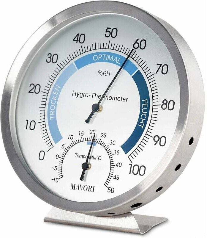 Analoges Innenthermometer Hygrometer - Hochwertiges Edelstahl-Feuchtigkeits- und Raumthermometer für eine zuverlässige u...