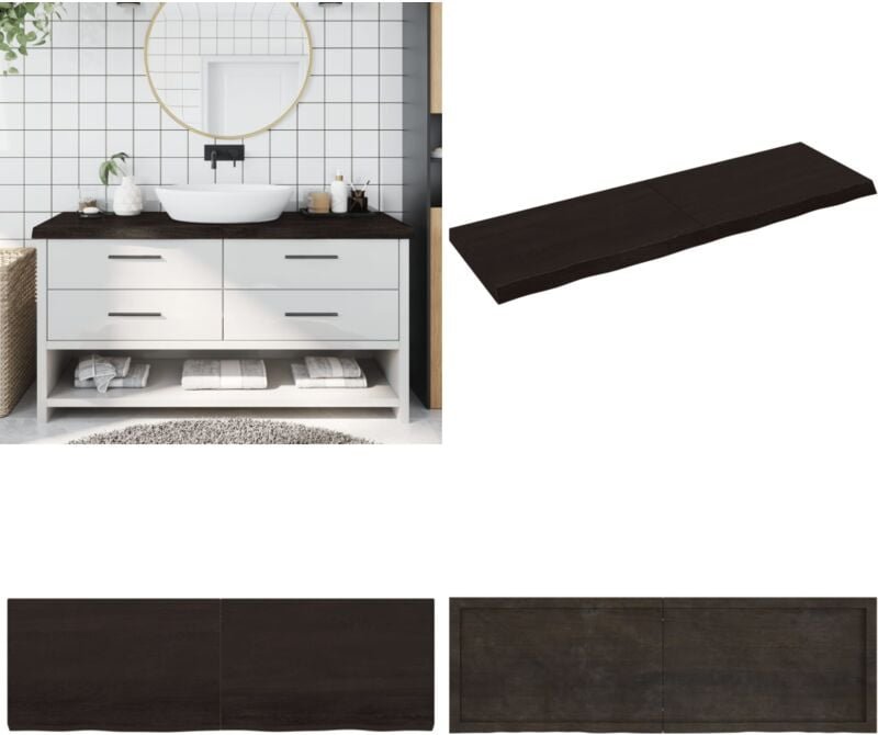 Waschtischplatte Dunkelbraun 160x50x(2-6)cm Massivholz - Waschtischplatte - Eiche - Holzarbeitsplatte - Badrenovierung -...