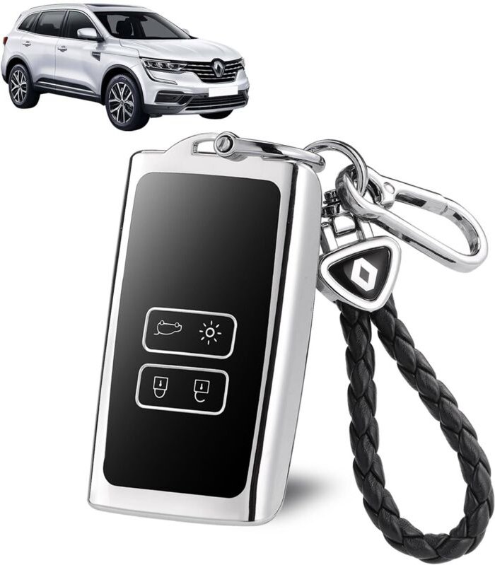 Renault-Schlüsseletui-Abdeckung, 4-Tasten-TPU-Autoschlüsselschale, TPU-Autoschlüsselhalter mit Leder-Schlüsselring, komp...