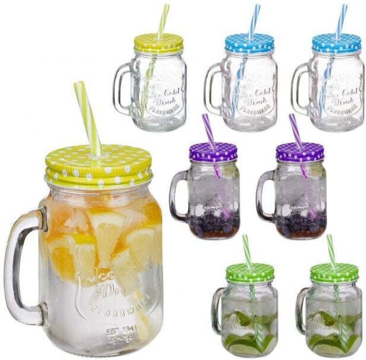 Bunte trinkglaser mit deckel - 8er set