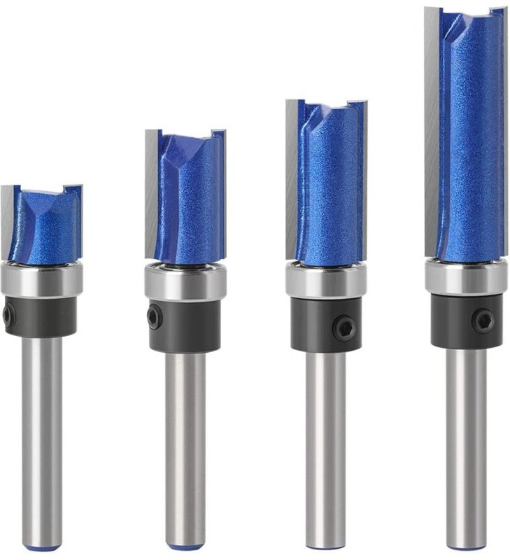 4 Bündigfräser)Set mit 4 Bündigfräsern mit 6-mm-Schaft – mit Starterring oben – Nutfräser für Holz - Csparkv