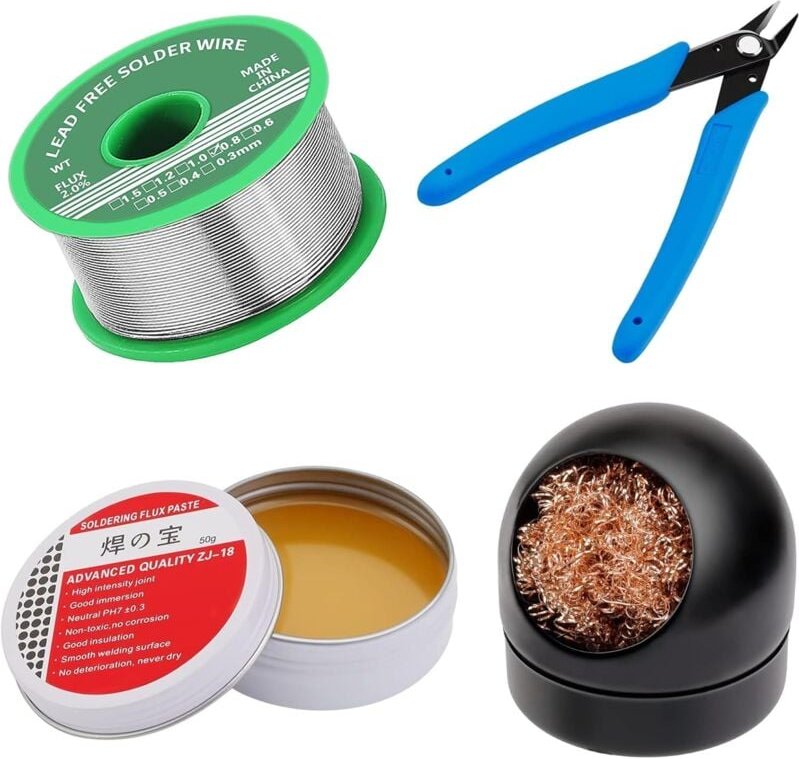 Lötflussmittelpaste, Bleifreier Lötdraht, Lötkolbenspitzenreiniger, Micro-Shear-Drahtschneiderzange, 4 Stk Lötwerkzeug S...