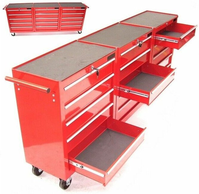 Werkzeugwagen XXL mit 15 Schubladen Werkstattwagen Rollwagen Werkzeug Schrank