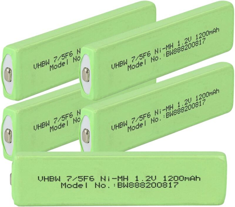 Vhbw - 5x Akkuzelle Ersatz für Panasonic HHF-AZ09, HHF-AZ01T für cd Player (1100 mAh, 1,2 v, NiMH), Akku 7/5F6, Button T...